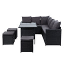 Gardeon Outdoor Dining Set Sofa Lounge Setting Chairs Table Ottoman Black Cover-4