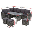 Gardeon Outdoor Furniture Dining Setting Sofa Set Lounge Wicker 9 Seater Mixed Grey-2