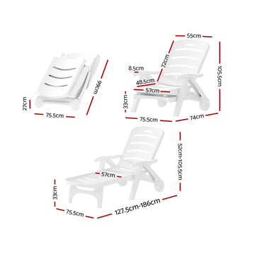 Gardeon Sun Lounger Folding Chaise Lounge Chair Wheels Patio Outdoor Furniture - 0