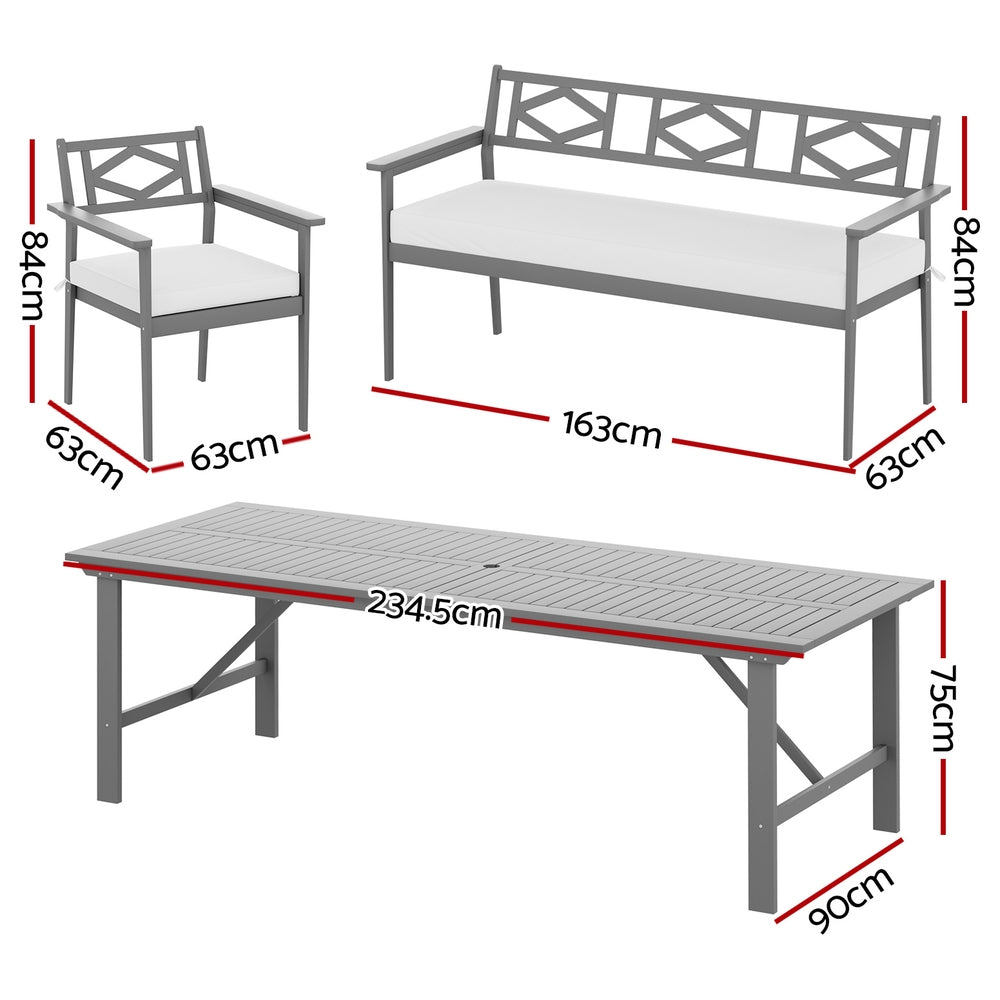 Gardeon Outdoor Dining Set 5 Piece Wooden Table Chairs Setting Grey - 0