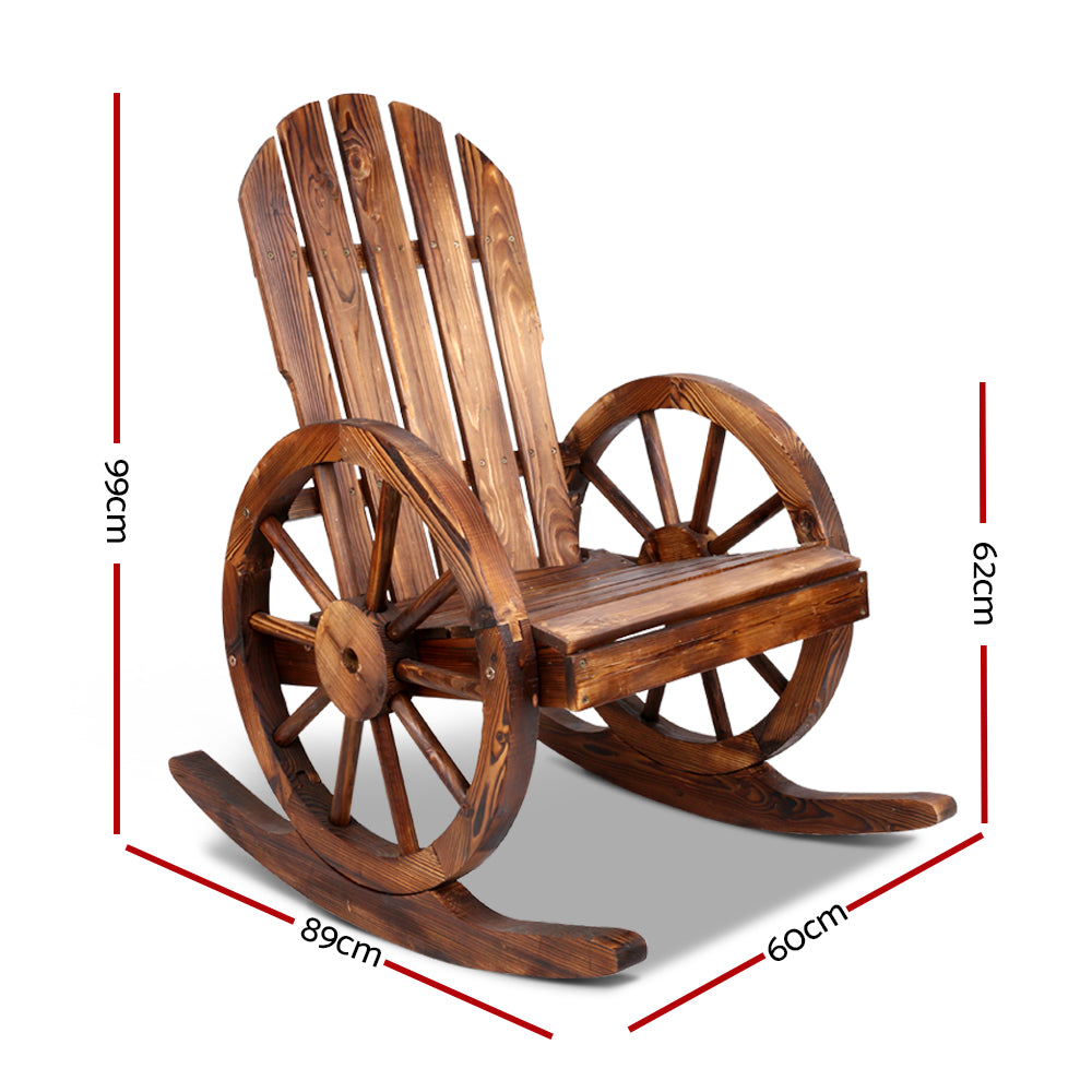 Gardeon Wagon Wheels Rocking Chair - Brown - 0