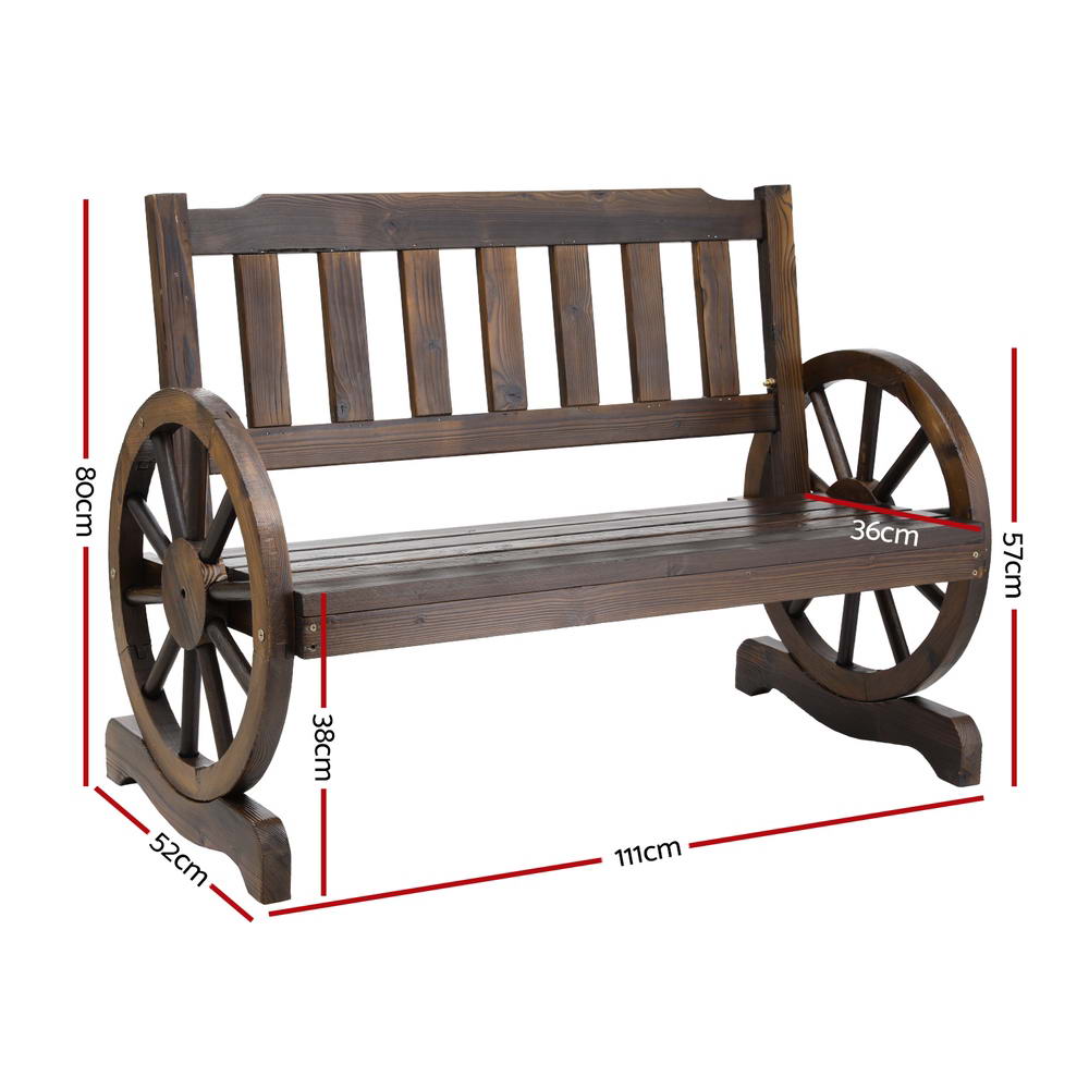 Gardeon Outdoor Garden Bench Wooden 2 Seater Wagon Chair Patio Furniture Brown - 0