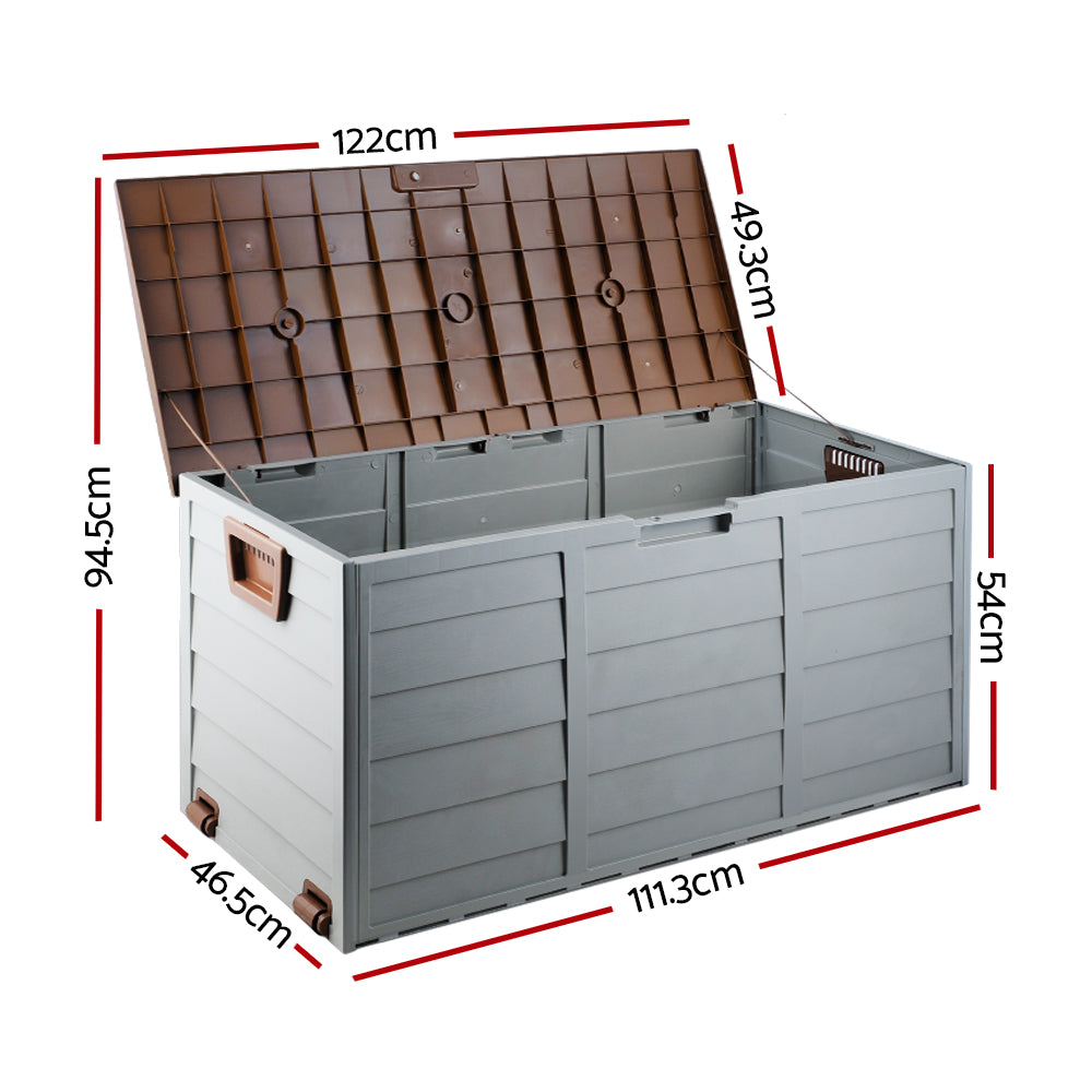 Gardeon Outdoor Storage Box 290L Lockable Organiser Garden Deck Shed Tool Brown - 0