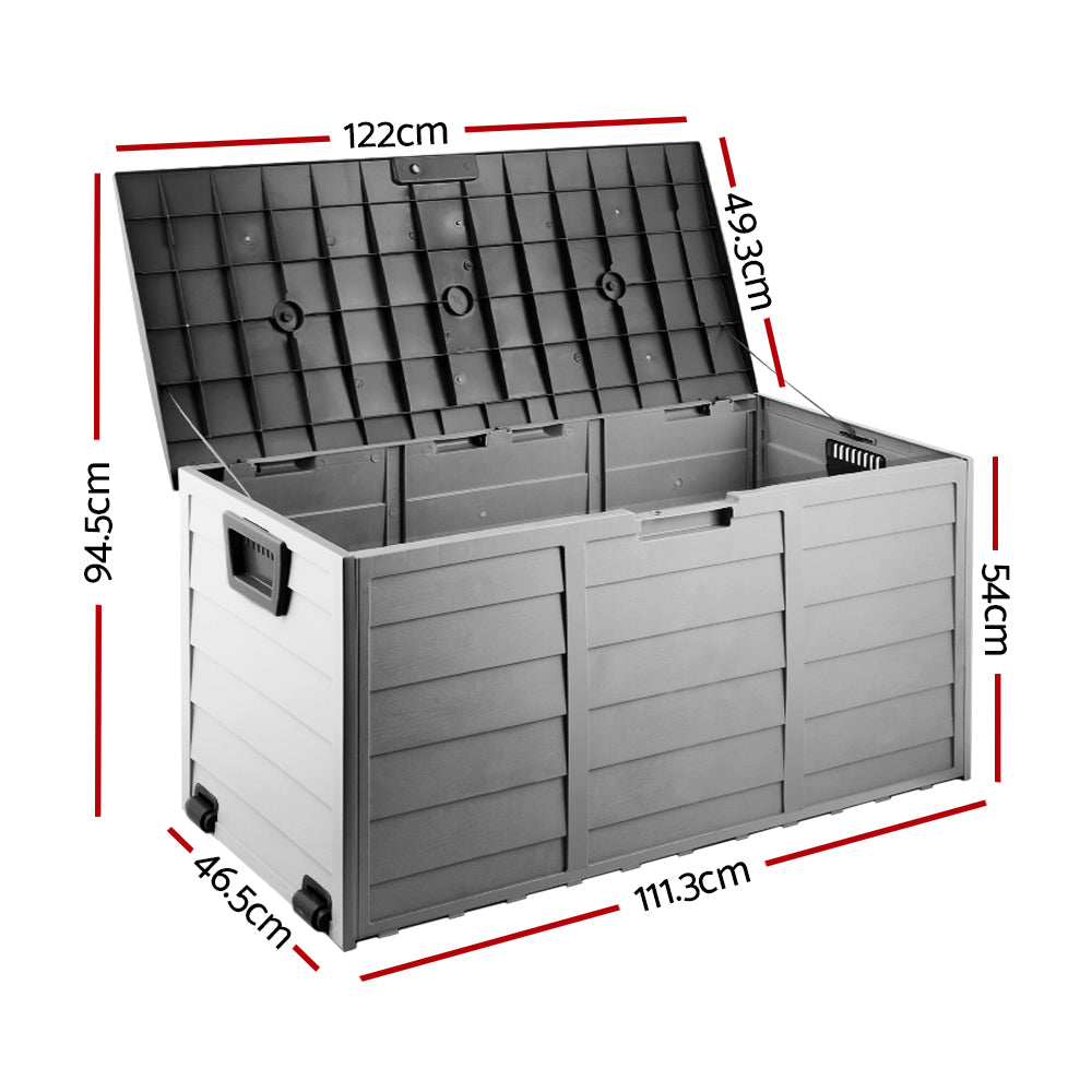 Gardeon Outdoor Storage Box 290L Lockable Organiser Garden Deck Shed Tool Black - 0