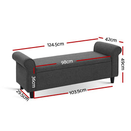 Artiss Storage Ottoman Blanket Box 125cm Arm Linen Grey - 0