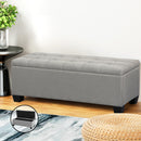 Artiss Storage Ottoman Blanket Box 97cm Button Linen Grey-14