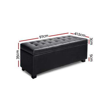 Artiss Storage Ottoman Blanket Box 97cm Leather Black - 0