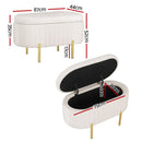 Artiss Storage Ottoman Blanket Box 87cm Velvet Oval White-2