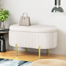 Artiss Storage Ottoman Blanket Box 87cm Velvet Oval White-7