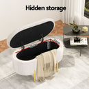 Artiss Storage Ottoman Blanket Box 87cm Velvet Oval White-5
