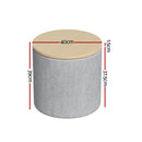 Artiss Storage Ottoman Blanket Box 40cm Linen Round Grey-2