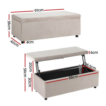 Artiss Storage Ottoman Blanket Box Table 97cm Velvet Taupe - 0