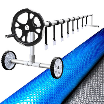 Aquabuddy Pool Cover 500 Micron 10x4m Swimming Pool Solar Blanket Blue Silver 5.5m Roller