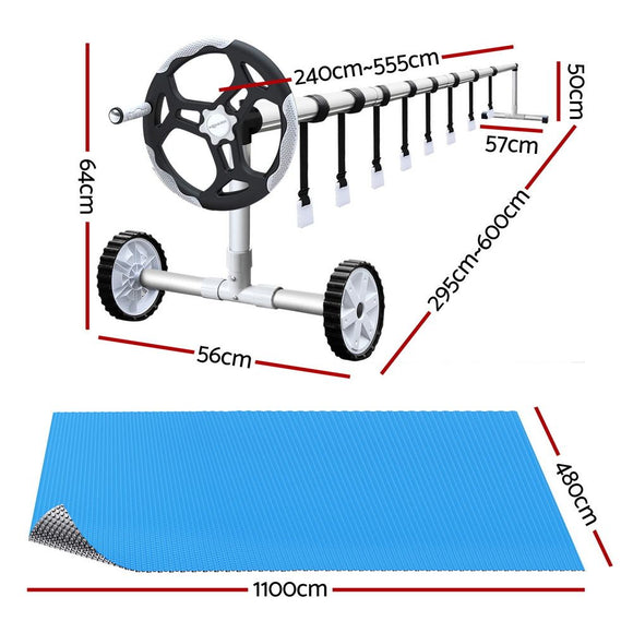 Aquabuddy Pool Cover 500 Micron 11x4.8m Silver Swimming Pool Solar Blanket 5.5m Roller