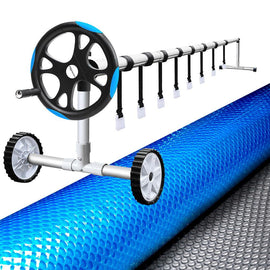 Aquabuddy Pool Cover 6.5x3m 400 Micron Silver Swimming Pool Solar Blanket 5.5m Blue Roller