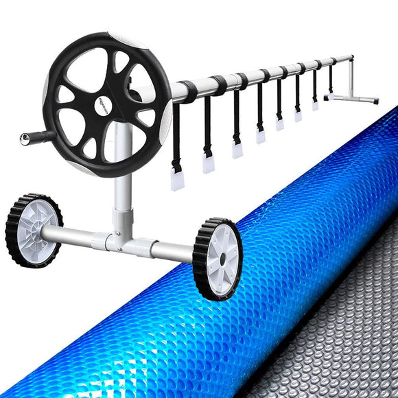 Aquabuddy Pool Cover 500 Micron 8x4.2m Silver Swimming Pool Solar Blanket 5.5m Roller