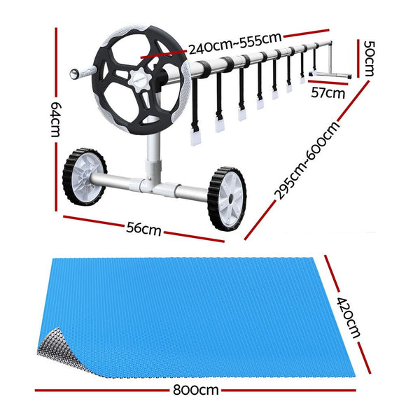 Aquabuddy Pool Cover 500 Micron 8x4.2m Silver Swimming Pool Solar Blanket 5.5m Roller
