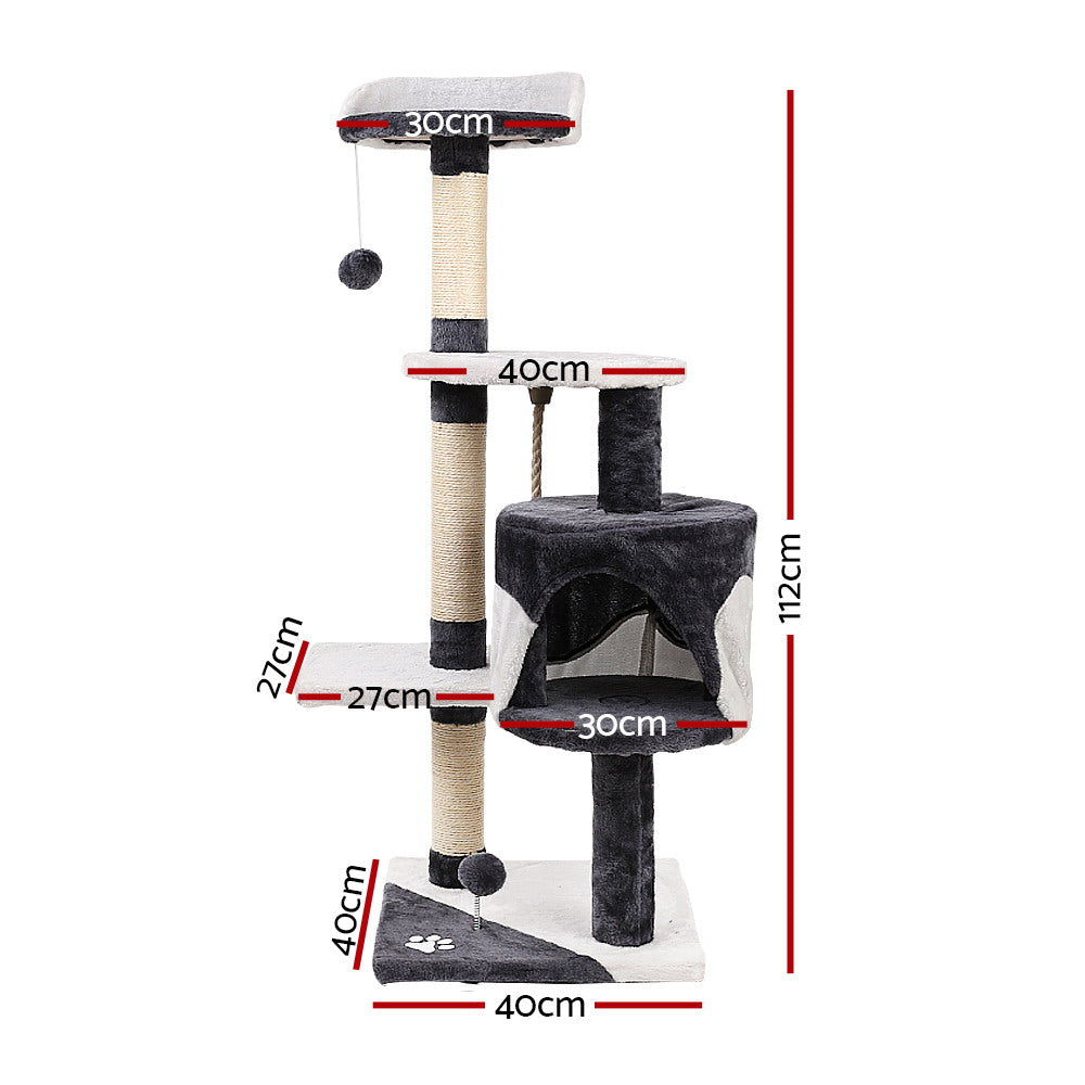 i.Pet Cat Tree 112cm Tower Scratching Post Scratcher Wood Condo House Furniture - 0