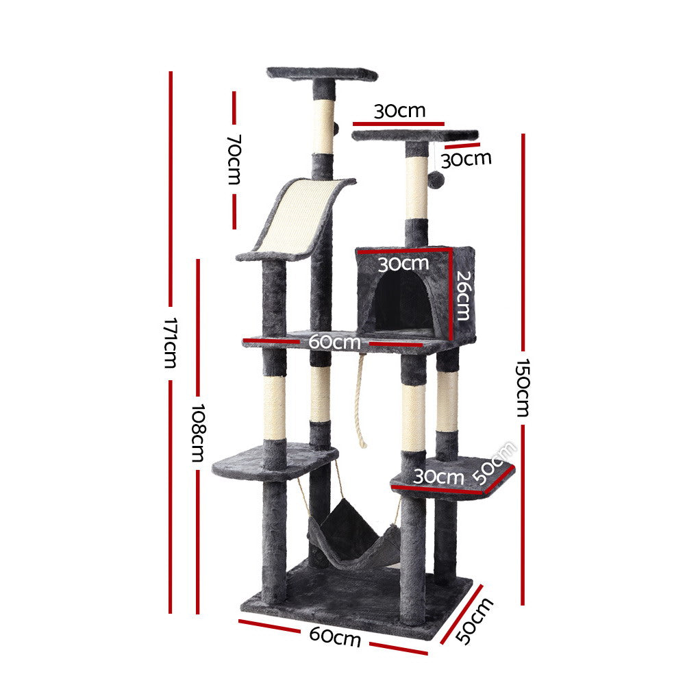 i.Pet Cat Tree 171cm Tower Scratching Post Scratcher Wooden Condo House Bed Toys - 0