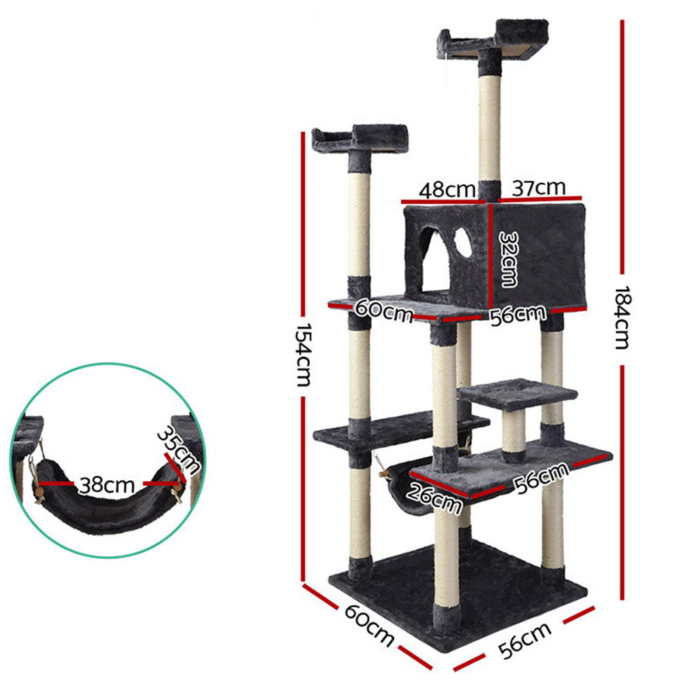 i.Pet Cat Tree 184cm Tower Scratching Post Scratcher Wood Trees Condo Bed House - 0