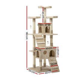 i.Pet Cat Tree 180cm Tower Scratching Post Scratcher Wood Condo House Toys Beige - 0