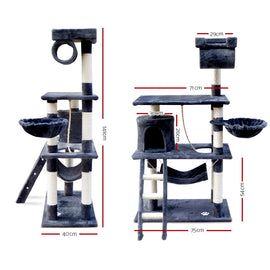 i.Pet Cat Tree 141cm Tower Scratching Post Scratcher Condo Wood House Bed Grey - 0