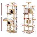 i.Pet Cat Tree 203cm Tower Scratching Post Scratcher Condo Trees House Bed Beige-2