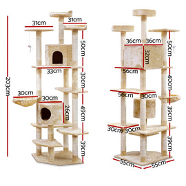 i.Pet Cat Tree 203cm Tower Scratching Post Scratcher Condo Trees House Bed Beige - 0