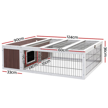 i.Pet Rabbit Hutch 124cm x 90cm x 35cm Chicken Coop Large Outdoor Wooden Run Cage House - 0