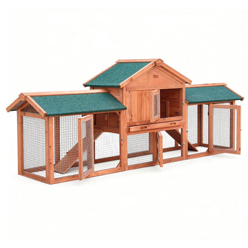 i.Pet Chicken Coop Rabbit Hutch 220cm x 44cm x 84cm Large Chicken Coop Run Wooden Outdoor Cage House - 0