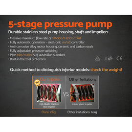 Giantz Garden Water Pump High Pressure 1800W 5-Stage Tank Irrigation Yellow - 0