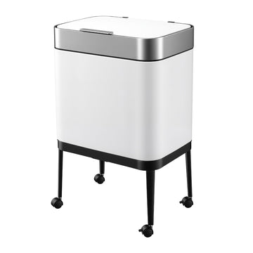Cefito 40L Press Top Trash Can Kitchen Rubbish Bin Moblie Stainless Steel White - 0