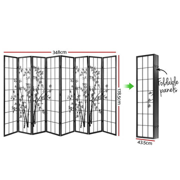 Artiss 8 Panel Room Divider Screen 348x179cm Bamboo Black White - 0