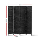 Artiss 4 Panel Room Divider Screen Privacy Timber Foldable Dividers Stand Black-2