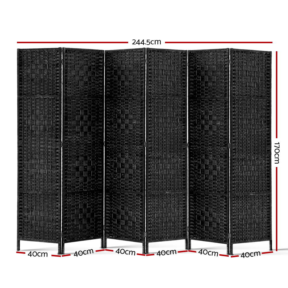 Artiss 6 Panel Room Divider Screen Privacy Timber Foldable Dividers Stand Black - 0