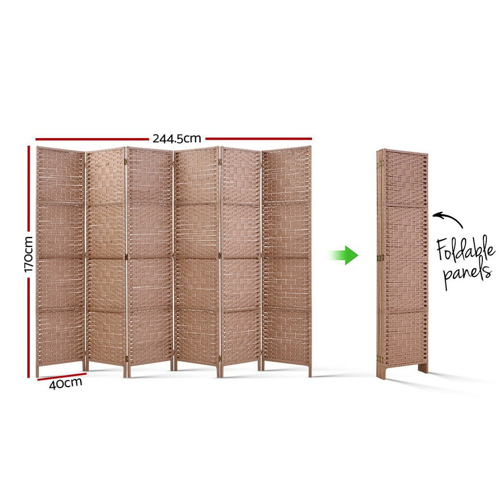 Artiss 6 Panel Room Divider Screen Privacy Timber Foldable Dividers Stand Natural - 0