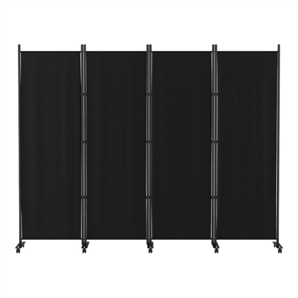 Artiss 4 Panel Room Divider Screen 217cm Wheel Fabric Black