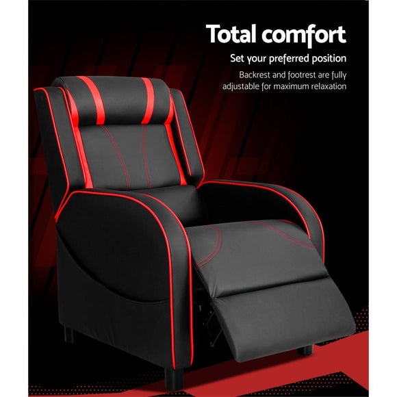 Artiss Recliner Chair Gaming Chair Leather Black Serik