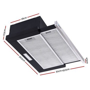 Devanti 600mm Range Hood 60cm Slide out Rangehood Stainless Steel - 0