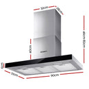 Devanti 900mm Range Hood 90cm Rangehood Glass Stainless Steel-2