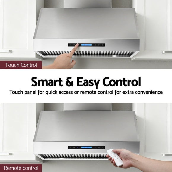 Devanti 900mm Range Hood 3-Speed Fan LED Display Remote Control