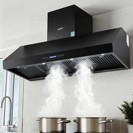 Devanti 1500mm Commercial BBQ Range Hood Dual Motor W/ Remote Control Black