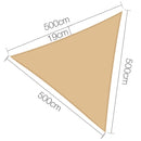 Instahut Shade Sail 5x5x5m Triangle 185GSM 95% Sand Shade Cloth-2