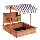Keezi Kids Sandpit Wooden Canopy Sandbox With Cover Funnel Outdoor Toys 110cm-1