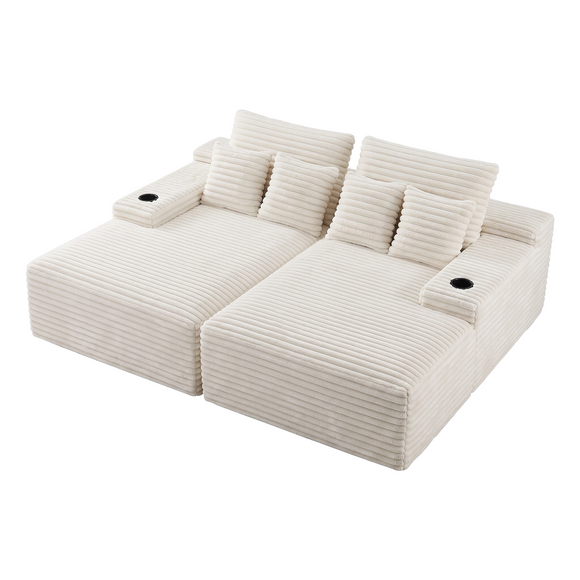 Artiss Double Chaise Lounge Sofa 2-Seater Modular Sofa Lounge Chair Couch Beige