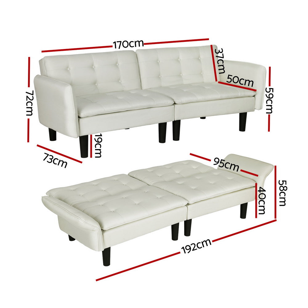 Artiss Sofa Bed 3 Seater Tufted Faux Linen Beige - 0