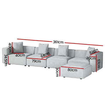 Artiss Modular Sofa Chaise Set 5-Seater Grey - 0