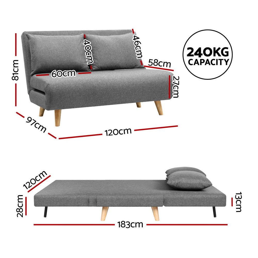 Artiss Sofa Bed 2 Seater Convertible Couch Recliner Lounge Chair Linen - 0