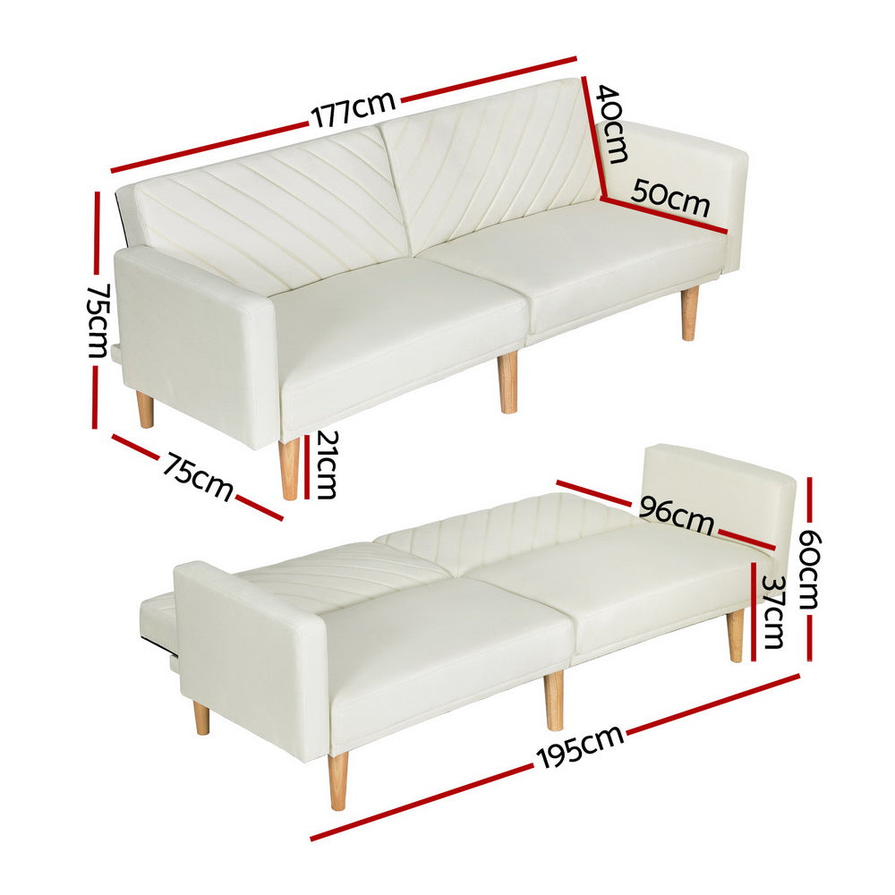 Artiss Sofa Bed Convertible Lounge 3 Seater Futon Couch Recliner Fabric Beige - 0