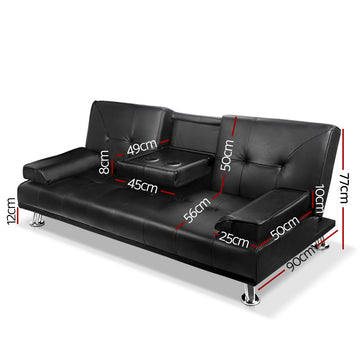 Artiss Sofa Bed Lounge Convertible Leather Couch Bed 3 Seater Cupholder Recliner - 0